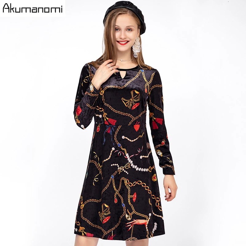 Осеннее бархатное велюровое платье для женщин, плюс размер, 5xl-l, с вырезом, с круглым вырезом, с длинным рукавом, повседневные, весенние, вечерние, мини, рождественское платье, Vestidos