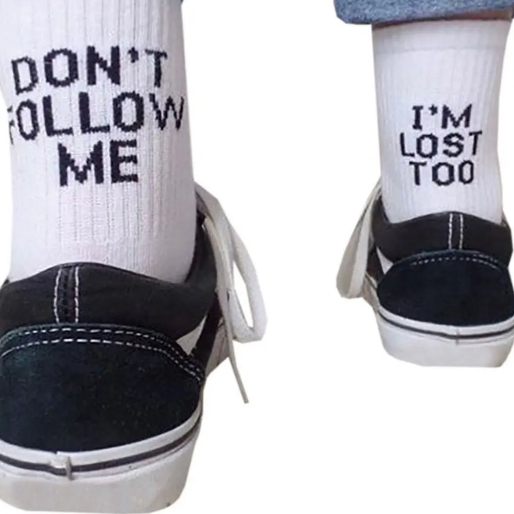 Модные черно белые хлопковые носки AB Side Don't Follow Me I'm Lost слишком креативные