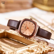 

2022 GEDI Brand Fashion Women Watches Retro leather Ladies Quartz Watch TOP Brand Casual Japanese move Rose Gold Women Watches