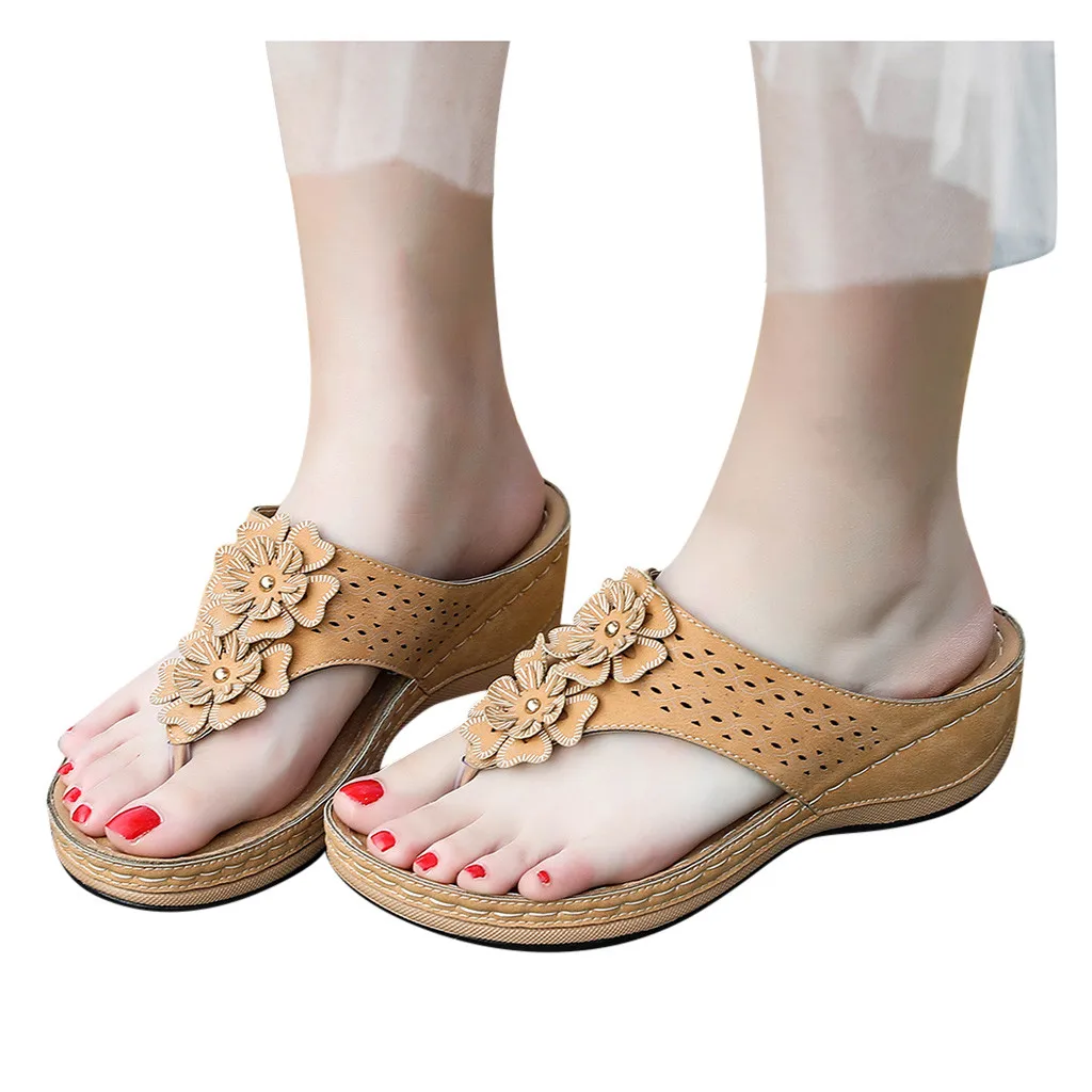 Женские модные тапочки повседневные Вьетнамки с цветочным принтом сандалии