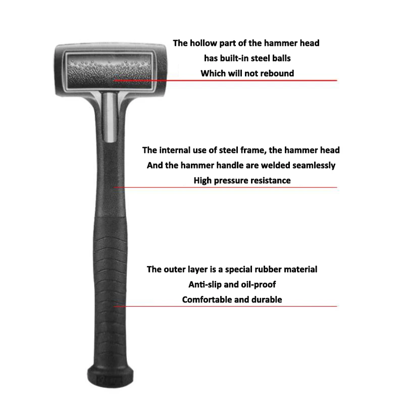 Rubber Shockproof Hammer Wear-resistant Anti-skid Hammer Round Head No Rebound Shock-absorbing Practical Hand Tools