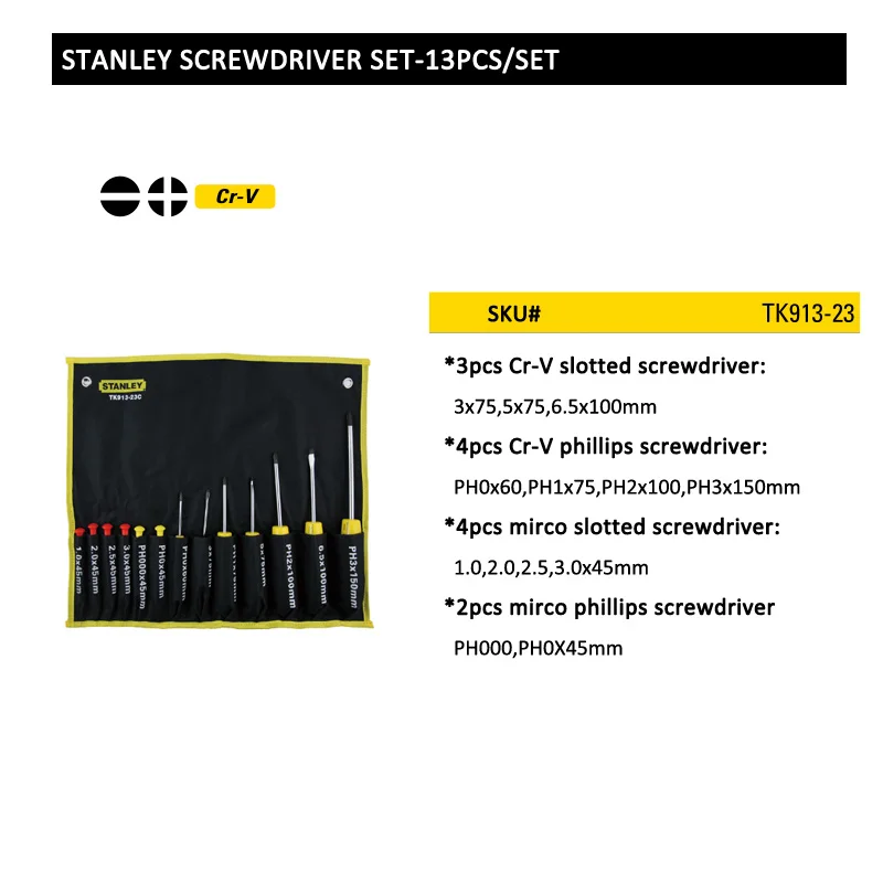 TK913-23 stanley screwdriver set 13pcs size