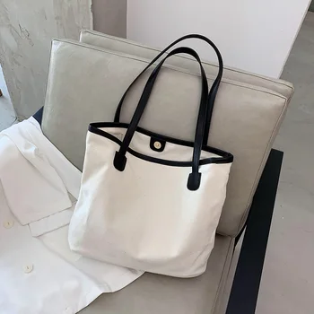 

Youth Ladies Simple Versatile Bag Casual Canvas Handbag Women Large Capacity Shoulder Bag Travel Shopping Totes