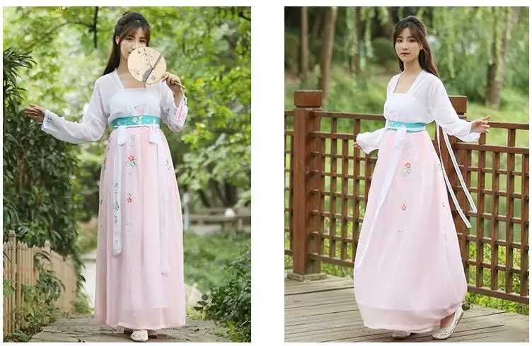 Костюм для китайских танцев для женщин, костюм феи Тан, hanfu, платье, костюм Guzheng, феи, шифоновая юбка, китайский народный танец
