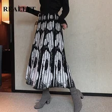 REALEFT осень-зима женские винтажные трикотажные гофрированные длинные юбки с геометрическим принтом с высокой талией Harajuku трапециевидные юбки женские s