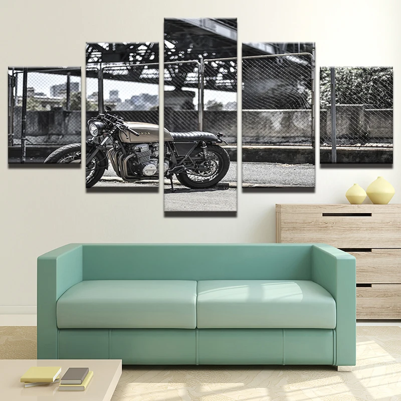 

HD Canvas Art Painting For Living Room Wall Decor 5 Pieces Racing Moto Gray Decoration Picture Modular