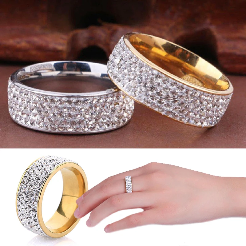 Ring Crystal Fashion Jewelry Rhinestone Engagement Stainless-Steel Wedding Size-7-12
