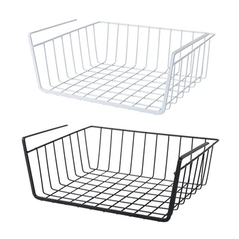 

Hanging Under Shelf Storage Basket Cabinet Door Organizer Rack Iron Mesh Closet Holder for Kitchen 37X24Cm