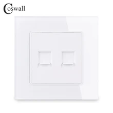 COSWALL Кристалл Закаленное стекло панель настенная розетка двойной RJ45 CAT5E Интернет-компьютер данных разъем C1 серии