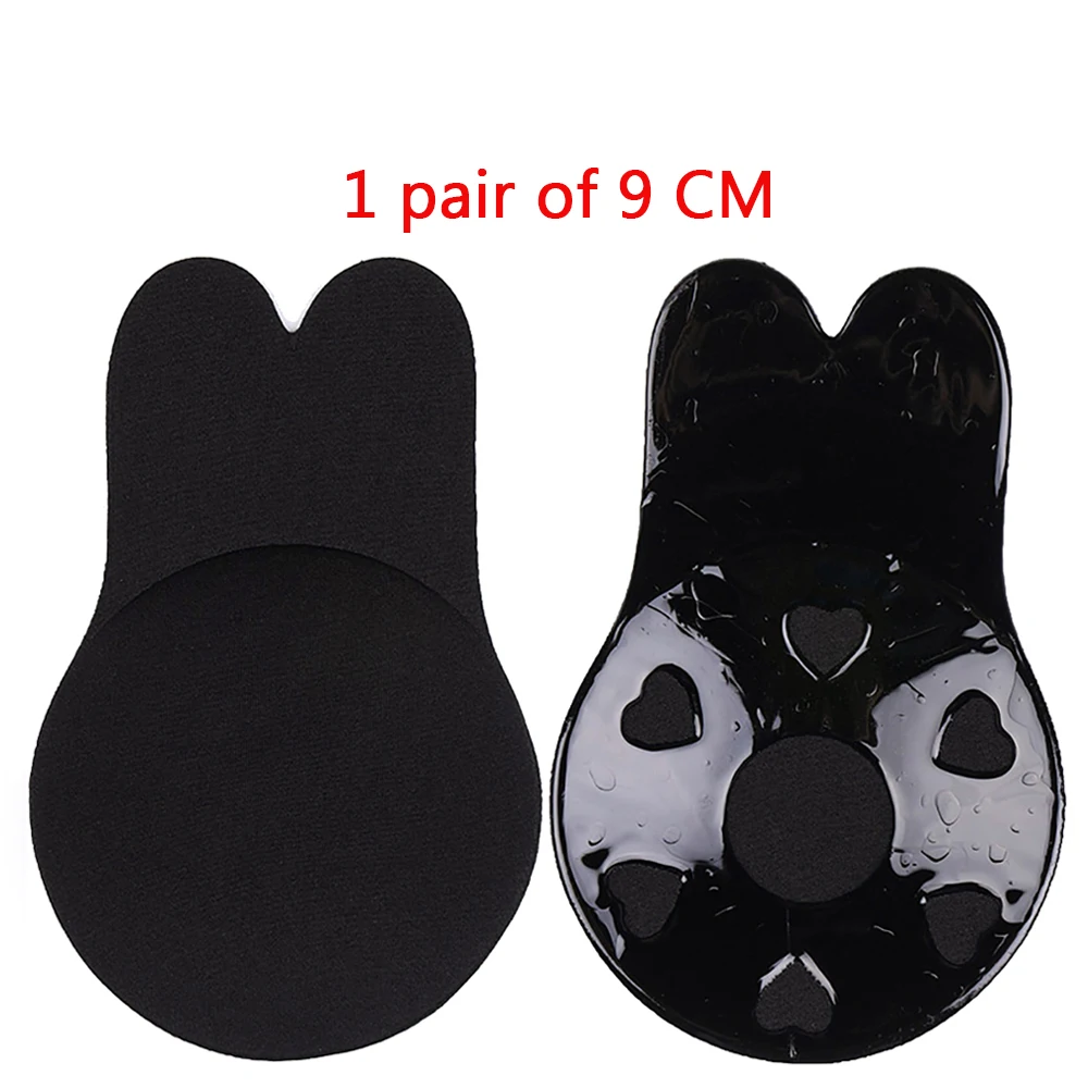 1 Pair 9cm Black Quaslover, 2 пары, силиконовый бюстгальтер, женское самоклеющееся нижнее белье, без бретелек, пуш-ап, невидимый, с заячьими ушками, белье, липкий, сексуальный бюстгальтер - Цвет: 1 Pair 9cm Black