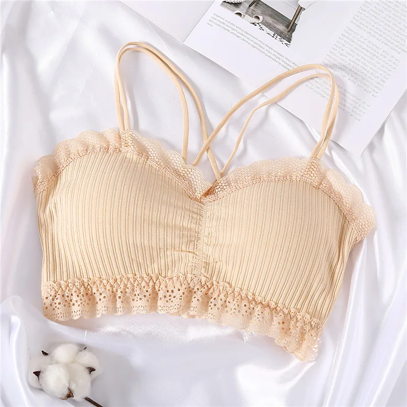 Beige Сексуальный кружевной бюстгальтер без косточек, мягкий хлопковый топ, модное женское нижнее белье, бюстгальтеры без косточек, чашечки A, B, C, женское нижнее белье, 5 цветов - Цвет: Beige