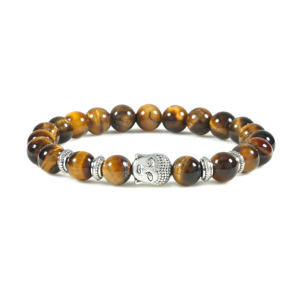 Reiki Tigeraugen Perlen Buddha Armband Naturstein Armband Elastischer Rosenkranz Männer Frauen Gebet Charm Yoga Schmuck Geschenk Pulseras