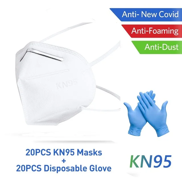 

50pcs KN95 Masks Disposable Gloves as Gift Folding Face Mask Nonwoven Dustproof Mouth Cover Get Disposable Masks and Gloves
