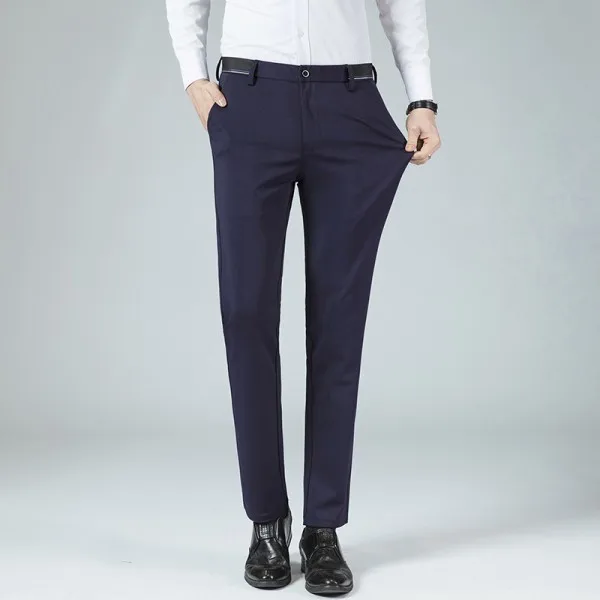 Черные, синие мужские костюмные брюки, однотонная повседневная мужская рубашка в деловом стиле, мужские брюки высокого качества, дышащие Стрейчевые деловые штаны для мужчин - Цвет: Синий