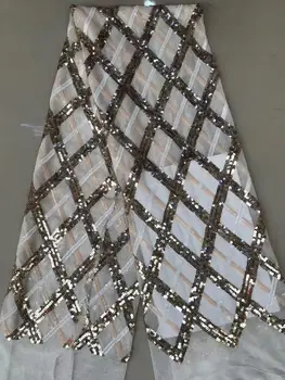 

African Lace Fabric 2020 Embroidered Nigerian Laces Fabric High Quality French Tulle Lace Fabric With Sequins FFD-1015