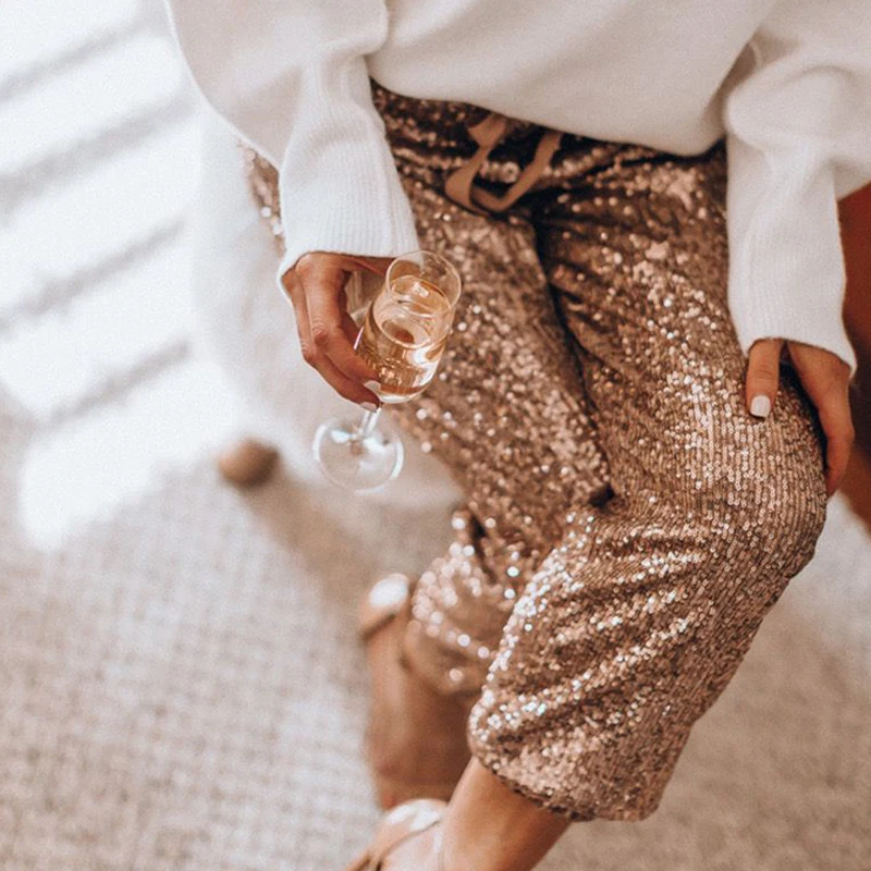 Trousers Gold Сексуальный комбинезон с открытой спиной, без рукавов, с блестками, весна-лето, женские блестящие вечерние комбинезоны, брюки, комбинезоны с поясом - Цвет: Trousers Gold