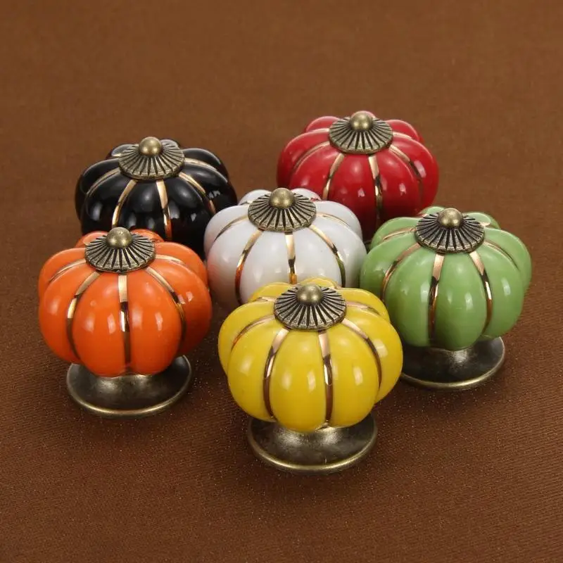 

Vintage Furniture Handle Door Knobs Furniture Drawer Cupboard Kitchen Pull Handle Pumpkin Ceramic Cabinet Handles Retro Hardware