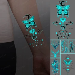 Butterfly Luminous Tattoos Moon Heart Feather Deer Galaxy Transfer Waterproof Temporary Tattoo Stickers Body Art Tatto Women Men