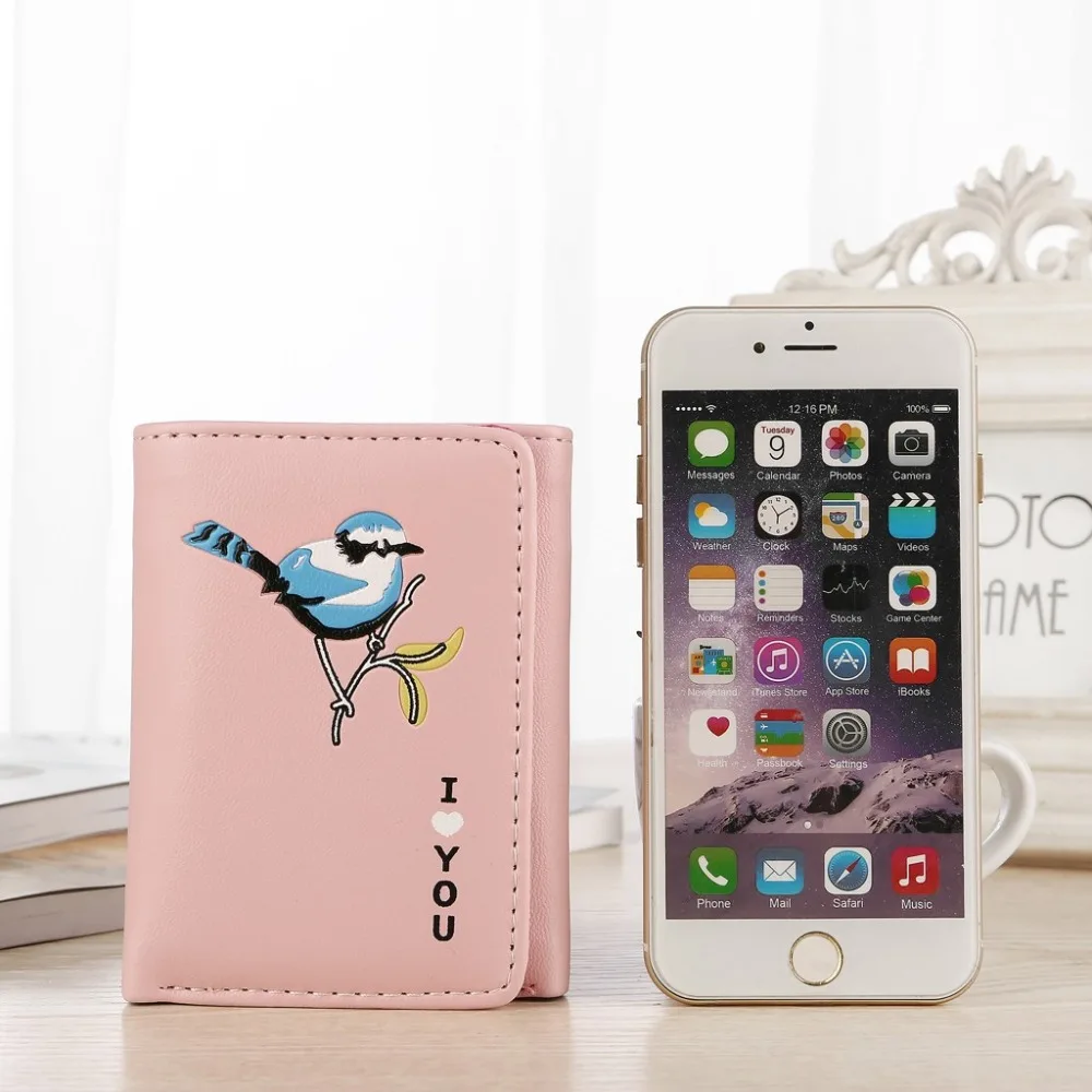 Women Wallet Fashion Mini Trend Solid Color Short Print Cute Cartoon Leather Clutch Bags Coin Purse Card Holder Wallet  (4)