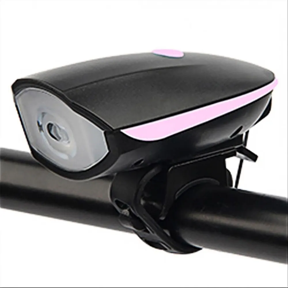 Cycling Headlight Bike Headlight Bicycle Headlight Portable Durable SuperBright with Horn LED T6 Rechargeable Tail Rear Lamp - Emitting Color: Pink