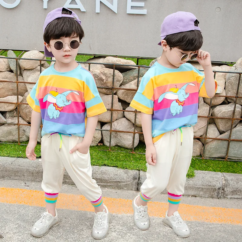 

2019 New Style Korean-style Fashion Childrenswear BOY'S Clothes with Short Sleeves Summer Sports Set Children Printed Two-Piece
