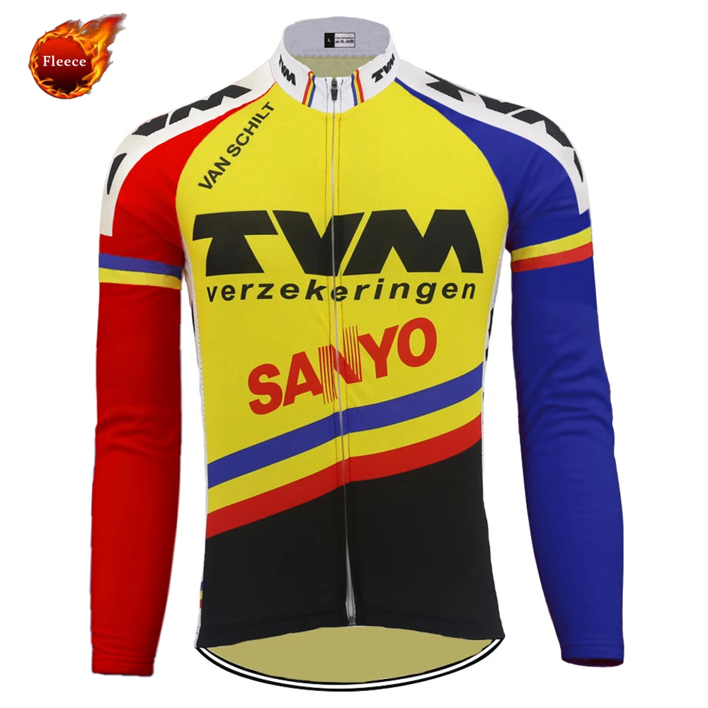 Hot classic retro cycling jersey Men long sleeve cycling clothing winter fleece and Spring Autumn thin MTB maillot ciclismo ALL - Цвет: winter fleece