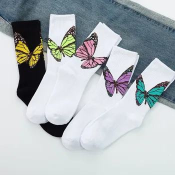 

Autumn and Winter Korean Kawaii Harajuku Socks Women Cotton Japanese Sports Style Retro Socks Color Butterfly Womens Socks