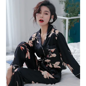 

Youhottest Long Sleeves Pijama Women Nature Silk Pajamas