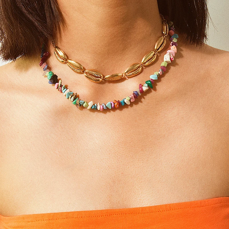 

Bohemian Party Pendant Necklace Women Boho Stone Necklaces Choker Summer Beach Jewelry Irregular Bijoux Femme Chocker Accesorios