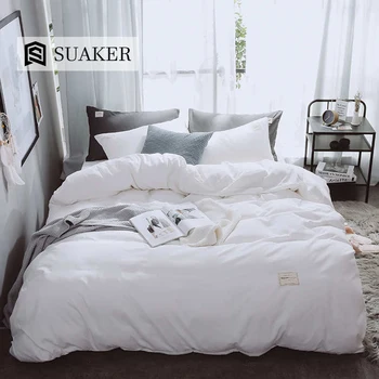 

Suaker Luxury White Bedding Set Queen King Comforter Duvet Cover Set Flat Sheet Pillowcase Queen King Quilt Cover Bed Set 4PCS