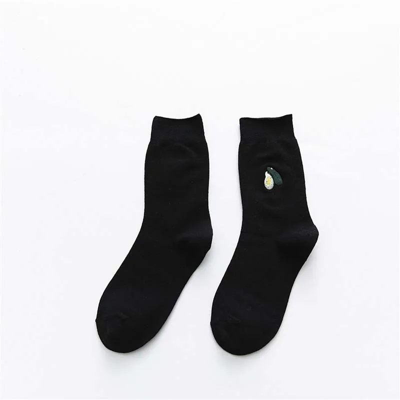 Black Socks COSPLACOOL/забавные носки с вышивкой авокадо в стиле Харадзюку; милые носки с фруктами; 5 цветов; женские креативные носки Divertidos; Chaussette Femme - Цвет: Black Socks
