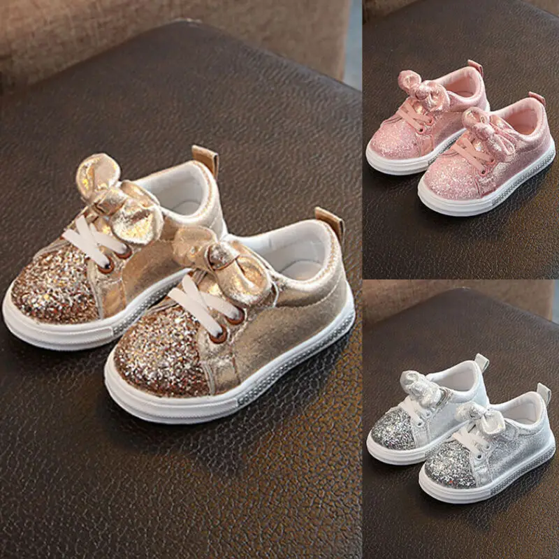 Baby Shoes 1-3 Years Toddler Girls Bow Sequin Crib Casual Dress