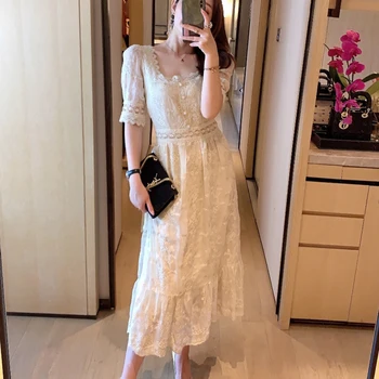 

High Quality Embroidery White Lace Dress