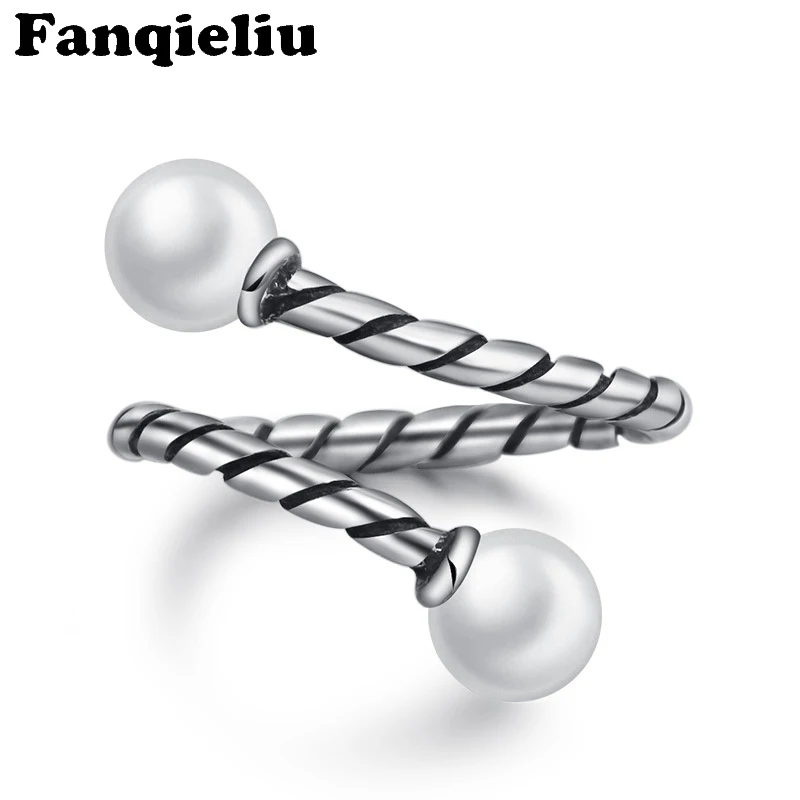 

Fanqieliu Vintage Pearl Ring Adjustable 925 Sterling Silver Rings For Women Spiral Open Ring Gilr's Gift Wedding Bands FQL20165
