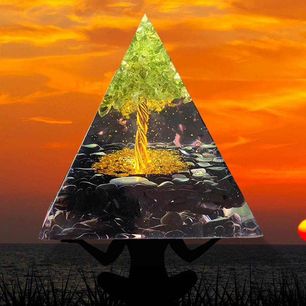 Tree of Life Orgone Pyramid Crystal Energy Orgonite Pyramid Peridot Healing Gem Stones EMF Orgonite Chakra Reiki Meditaiton Tool