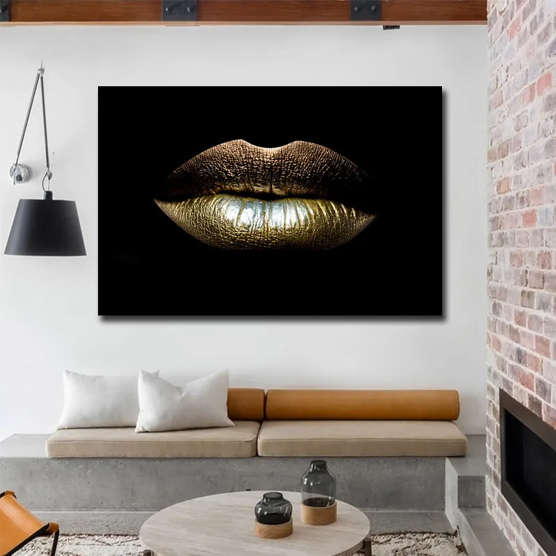 

High-definition Modern Home Single Africa Women's Gold-Tone Lip Art Canvas Mural Decoration Spray Painting