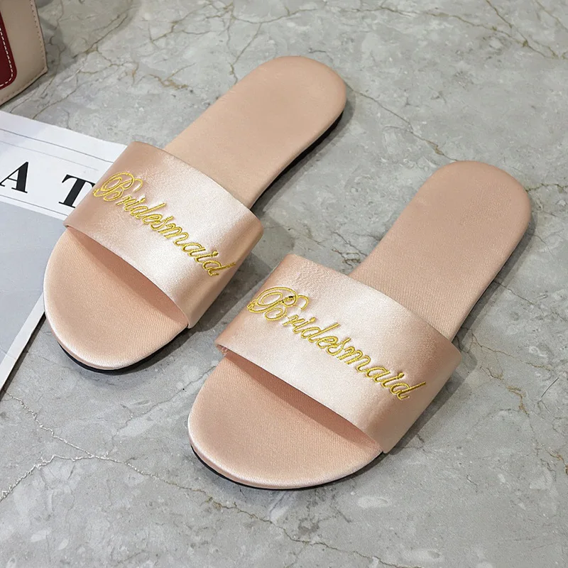 Zapatillas de boda personalizadas para novia, dama de honor, fiesta de  madrina blanca, regalo de equipo, sandalias de satén personalizadas para  boda, 8 pares| | - AliExpress