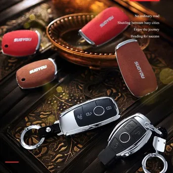 

Car Key Case Cover Genuine Leather Galvanized Alloy For Mercedes Benz A B C Class GLA C S E GLC GLK CLA ML GLE Class