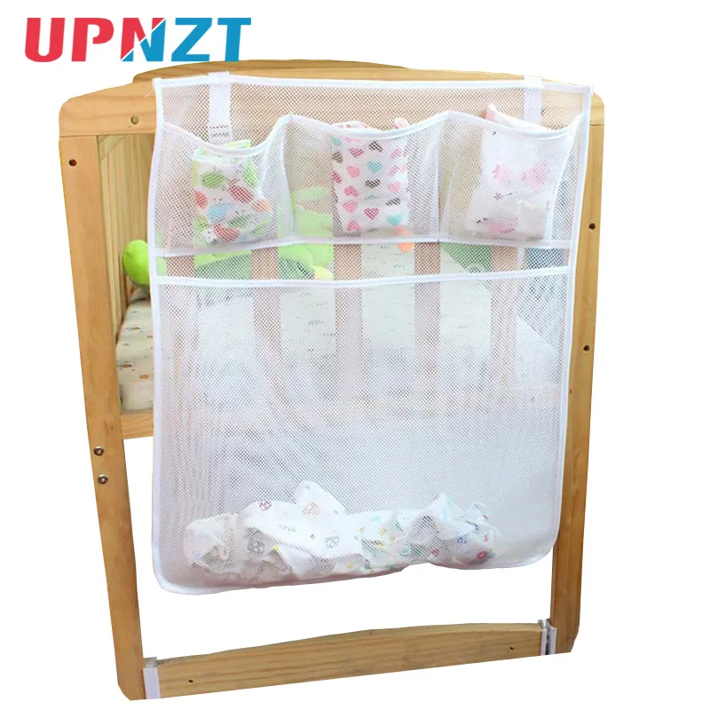 

50*60CM Mesh Fabric Baby Bed Hanging Storage Bag Crib Organizer Toy Diaper Pocket For Cradle Bedding
