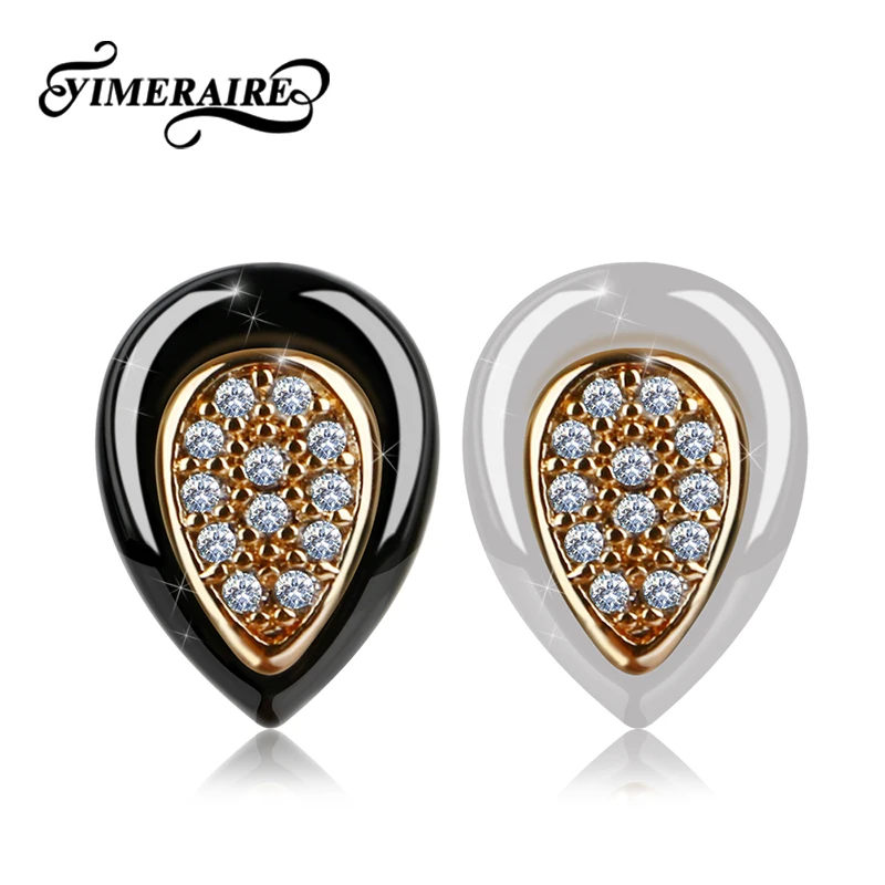 TUHE 2018 Water Drop Rose Gold Crystal Ceramic Stud Earrings Women Fashion Wedding Engagement Party Jewelry Best Gift For Friend | Украшения