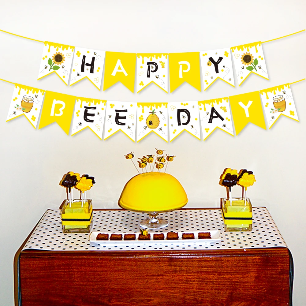 Подсолнух медовая пчела с днем рождения украшения для баннеров Беби Шауэр детский Вечеринка Сувениры настенные подвесные банты вечерние принадлежности
