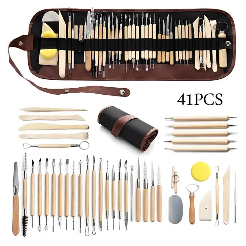 

41Pcs/set DIY Clay Pottery Tool Set Drill Pen Ceramics Sculpting Carving Sculpture Craft Wooden Handle Modeling Kit Ceramic Tool