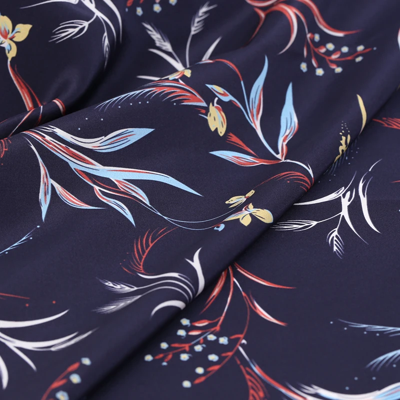 114 см шириной 16 мм цветочный принт тонкий темно-синий шелковый креп де шин ткань для летнего платья куртка брюки B209