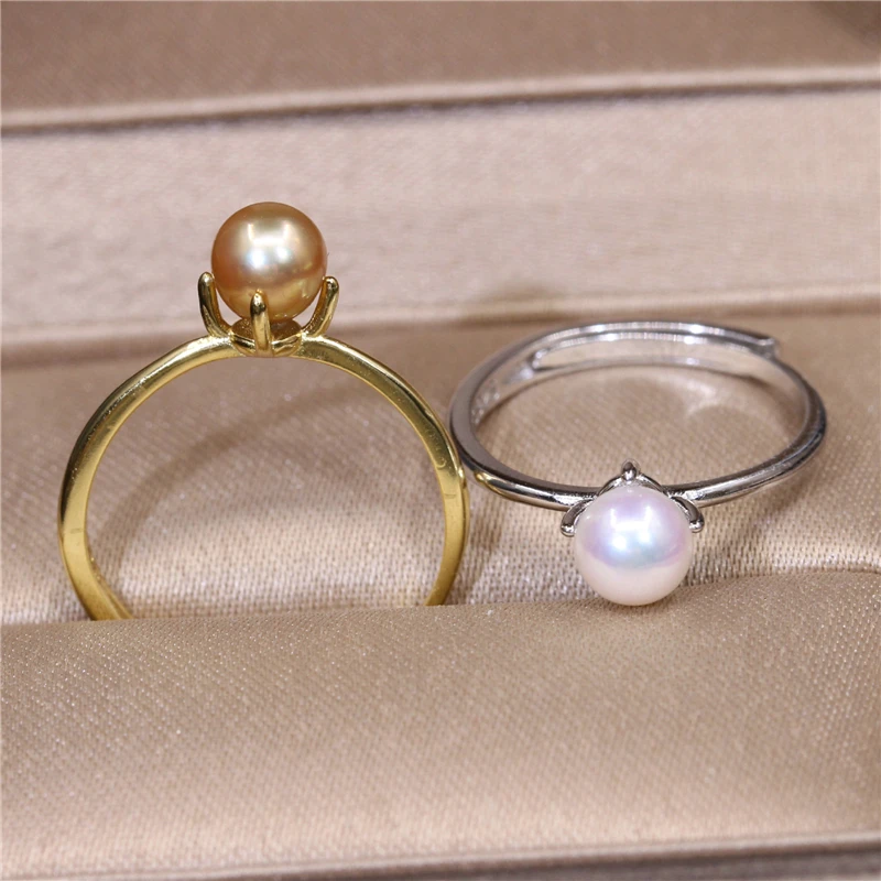

Simple Adjustable Sterling Silver Pearl Ring Settings Semi Mount Women Engagement Wedding for Jewelry Making Ring Findings