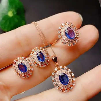 

shilovem 925 sterling silver real Natural sapphire Rings pendants stud earrings fine Jewelry women wedding yhtz04060507888agl