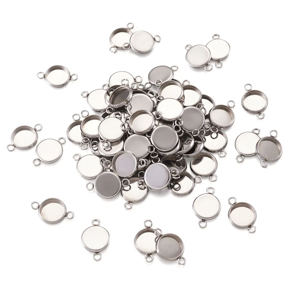 

100pcs 8mm 10mm 12mm 14mm Stainless Steel Cabochon Connector Settings Bracelet Cameo Bezel Base Blanks for DIY Jewelry Making