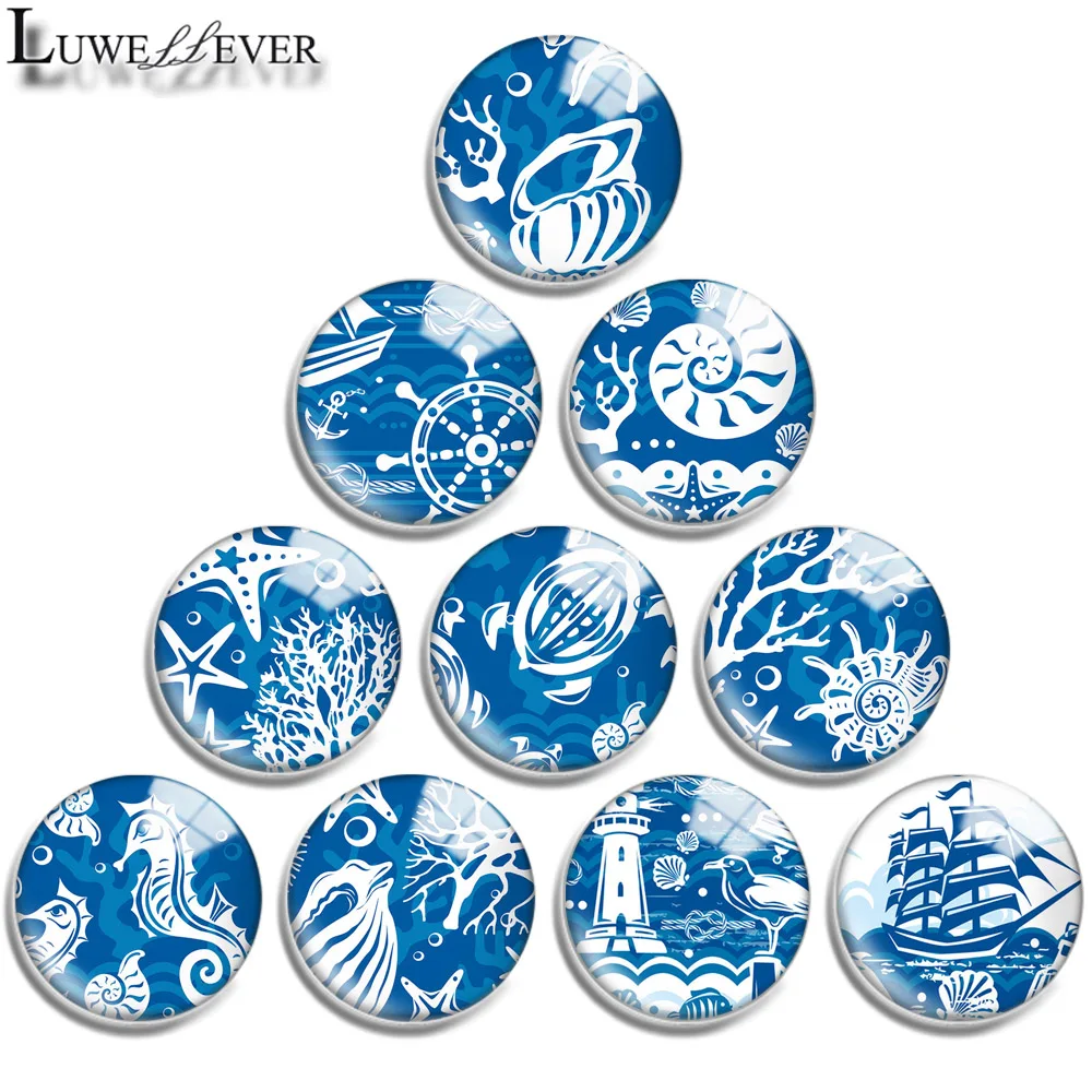 

12mm 14mm 20mm 25mm 30mm 40mm 748 Ocean Anchor Mix Round Glass Cabochon Jewelry Finding 18mm Snap Button Charm Bracelet