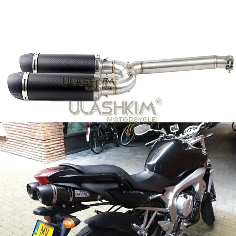 FZ6S FZ6N мотоцикла углеродного волокна выхлопной глушитель средняя труба полная Системы слипоны для Yamaha FZ-6N FZ-6S FZ6