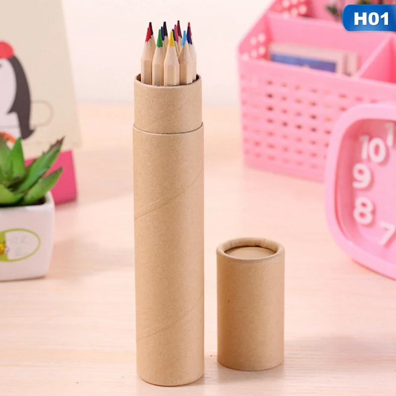 12 Pcs Kraft Paper Cartridges Multicolor Pencil 12 Colors Loading Sharpener Cover Drawing Color Of Lead Color Pencil