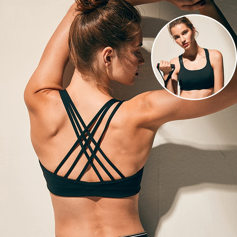 Black bra Однотонный женский дышащий Топ для фитнеса, йоги, гимнастики, тренировок, майка, сексуальная открытая спина, Спортивная футболка, женская футболка для бега, спортивный короткий топ - Цвет: Black bra